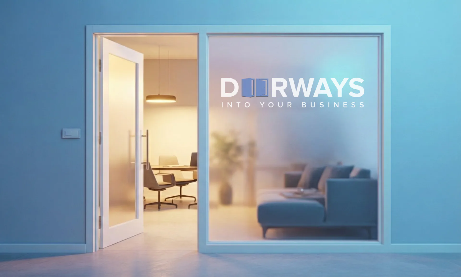 An open office door welcoming customers into a local business